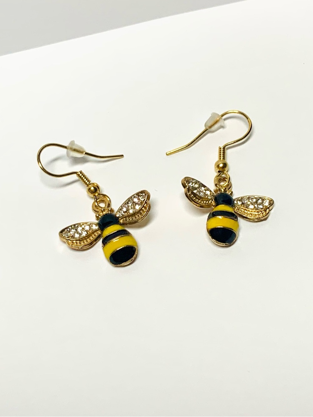 Gold Bee Dangle Earrings in Yellow and Black